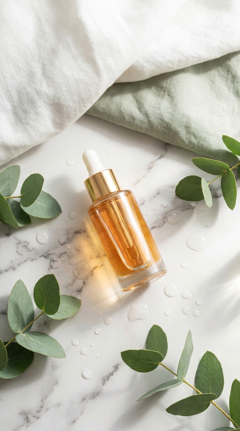 Premium skincare flatlay product photography